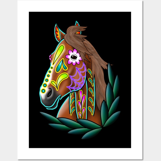 Day of the Dead Bay Sugar Skull Horse Wall Art by prettyinink